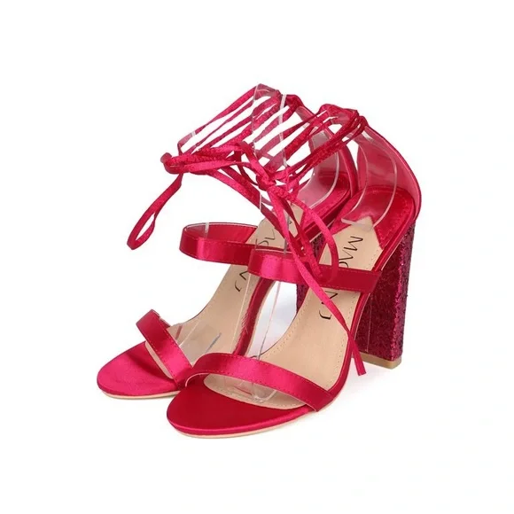 Fuchsia glitter satin heel - Picture 2 of 5